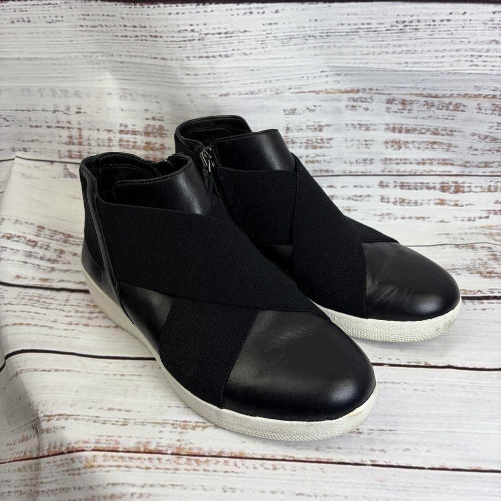 Fitflop Boots 6.5‎ Womens Black Superflex Leather Bootie Wedge Round Toe Low Zip